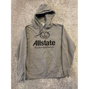 Vantage Hoodie Mens LG Gray Allstate Insurance Pullover Logo Fleece Sweatshirt